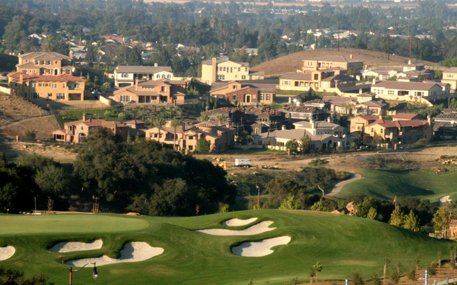 Aerial view of Chino Hills city with rolling hills and residential neighborhoods